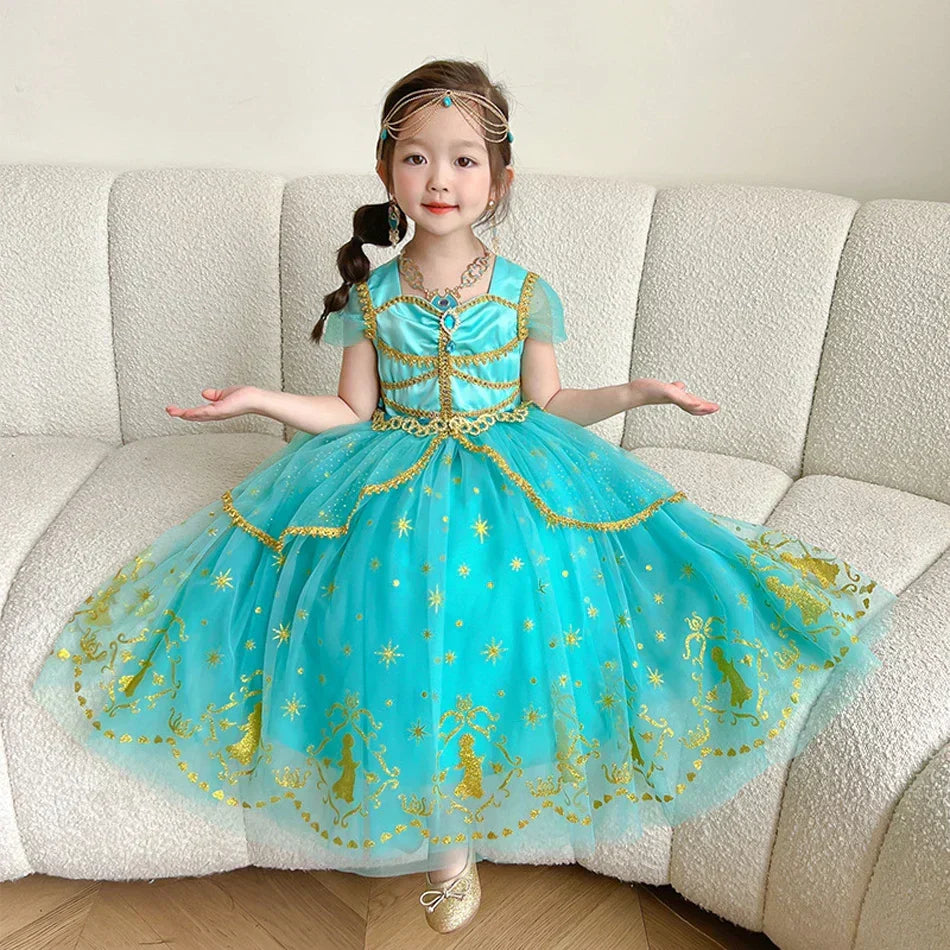 Glitter Star Print Tulle Puff Sleeve Princess Costume Gown
