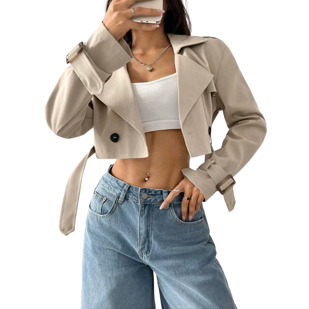 Lapel Belted Cuff Cropped Jacket