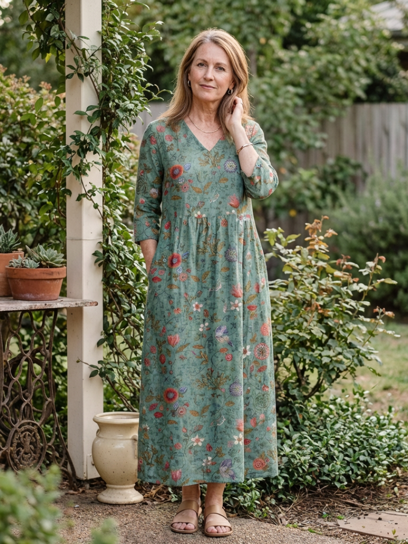 Floral V-Neck Tiered Pocket Maxi Dress 6
