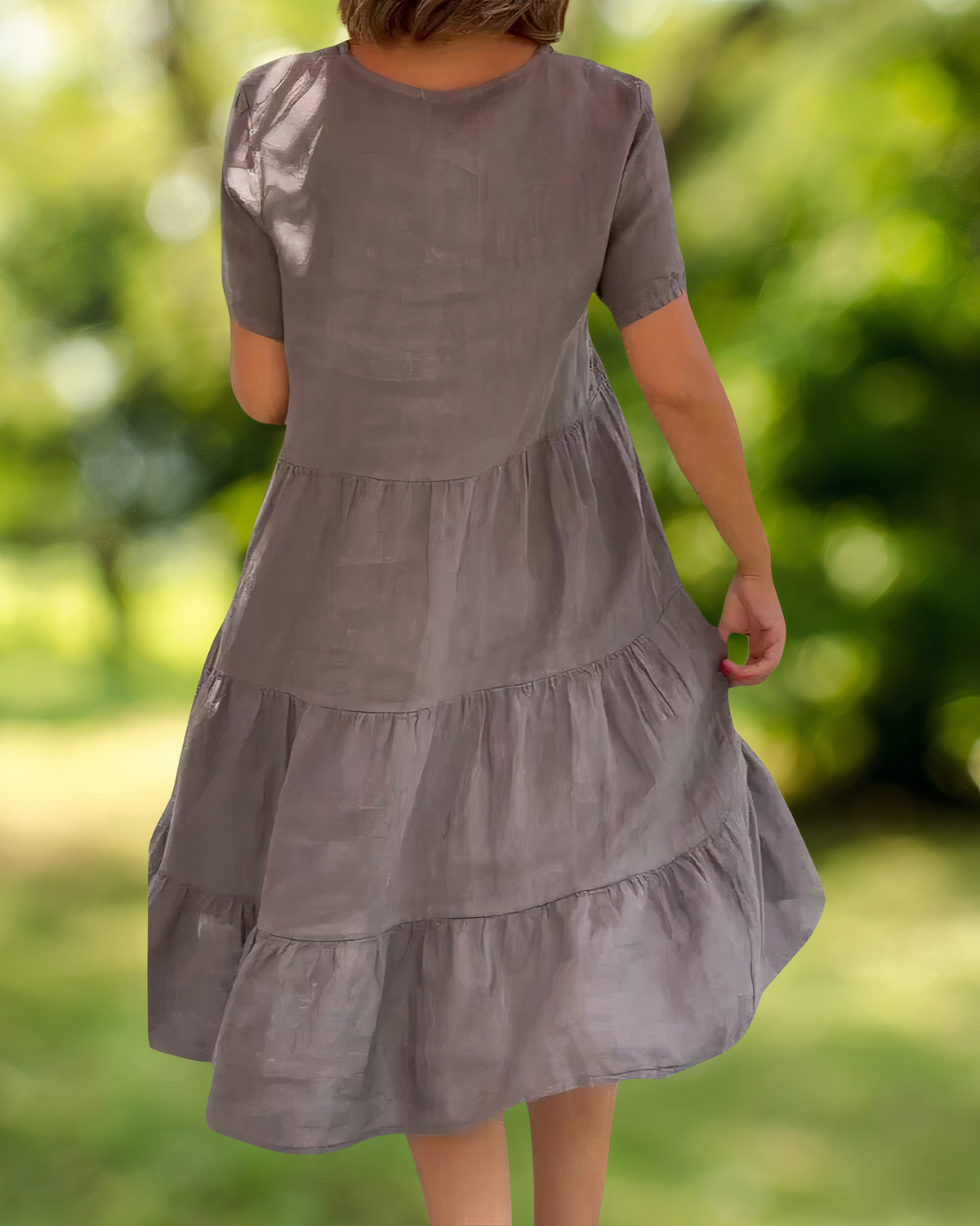 V-Neck Short Sleeve Tiered Babydoll Knee Length Summer Dress - View 6