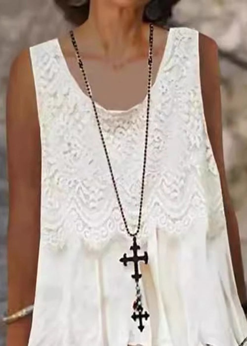Lace Panel Scoop Neck Sleeveless Tiered Ruffle Mini Dress - View 5