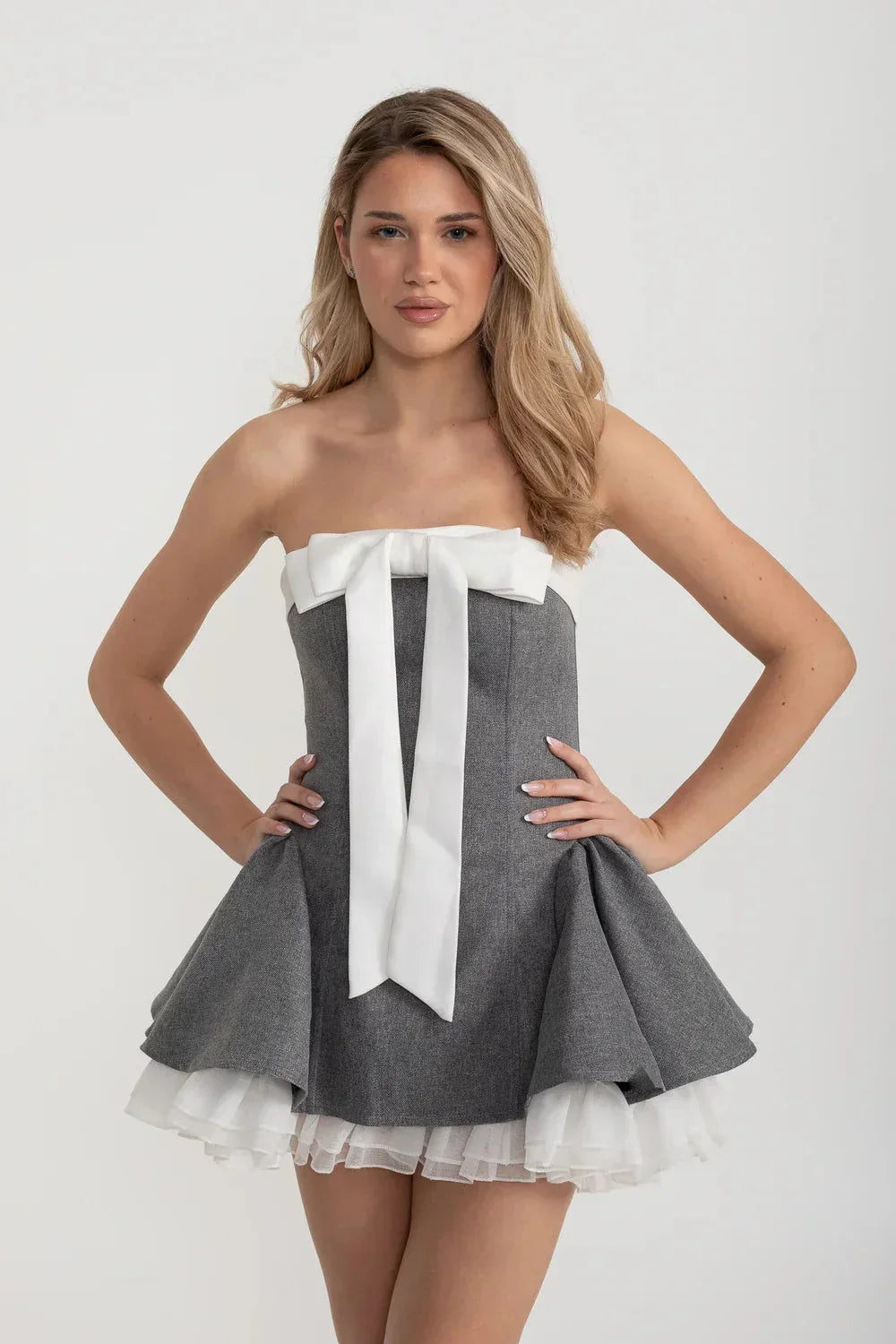 Corset Strapless Mini Dress - Gray