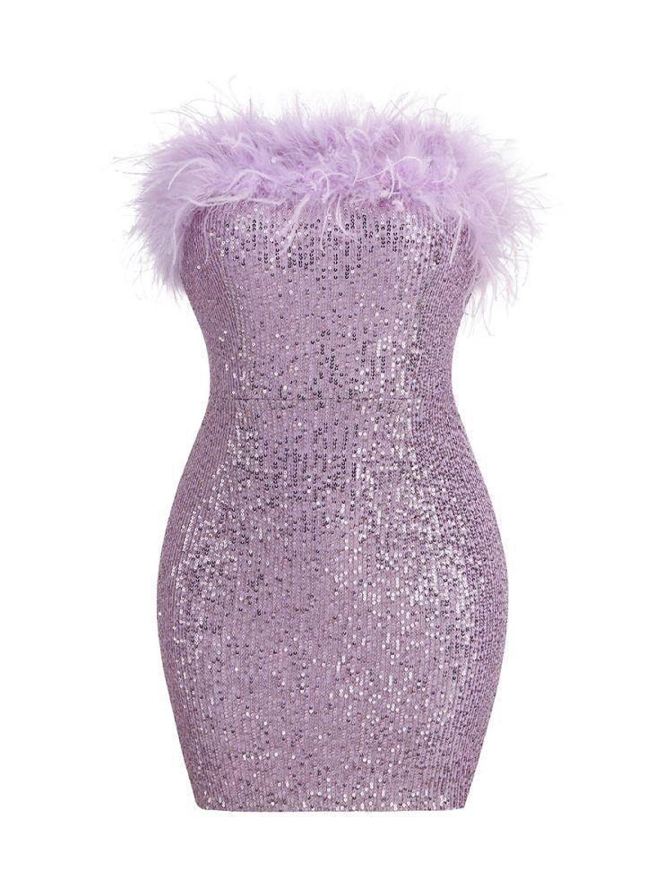 Sequin Strapless Marabou Feather Trim Bodycon Mini Dress - View 7