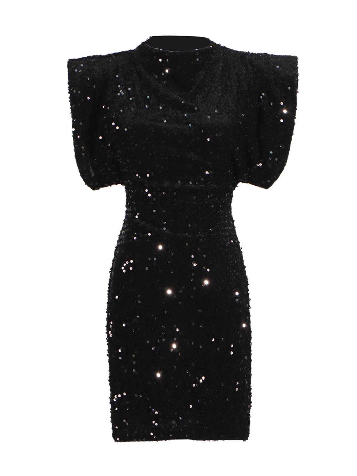 Sequin High Neck Shoulder Pad Sleeveless Bodycon Mini Dress - View 7