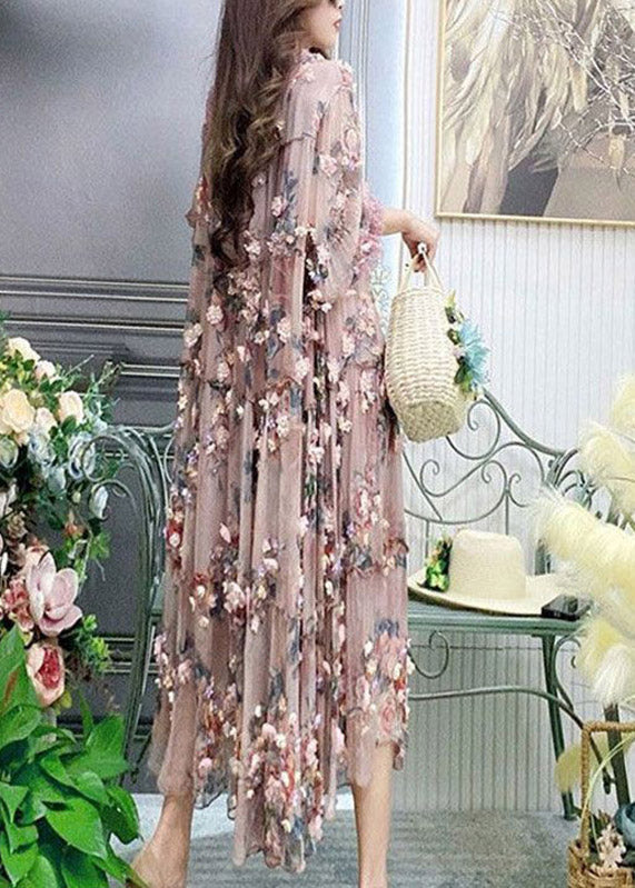 Modern Embroidered Floral Ruffled Tulle Long Dress Lantern Sleeve - View 5