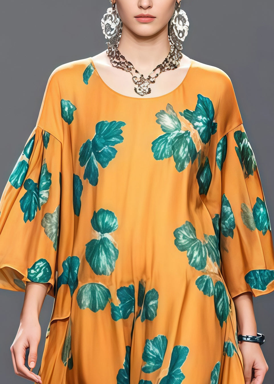 Modern Orange Oversized Print Chiffon Maxi Dresses Summer - View 2