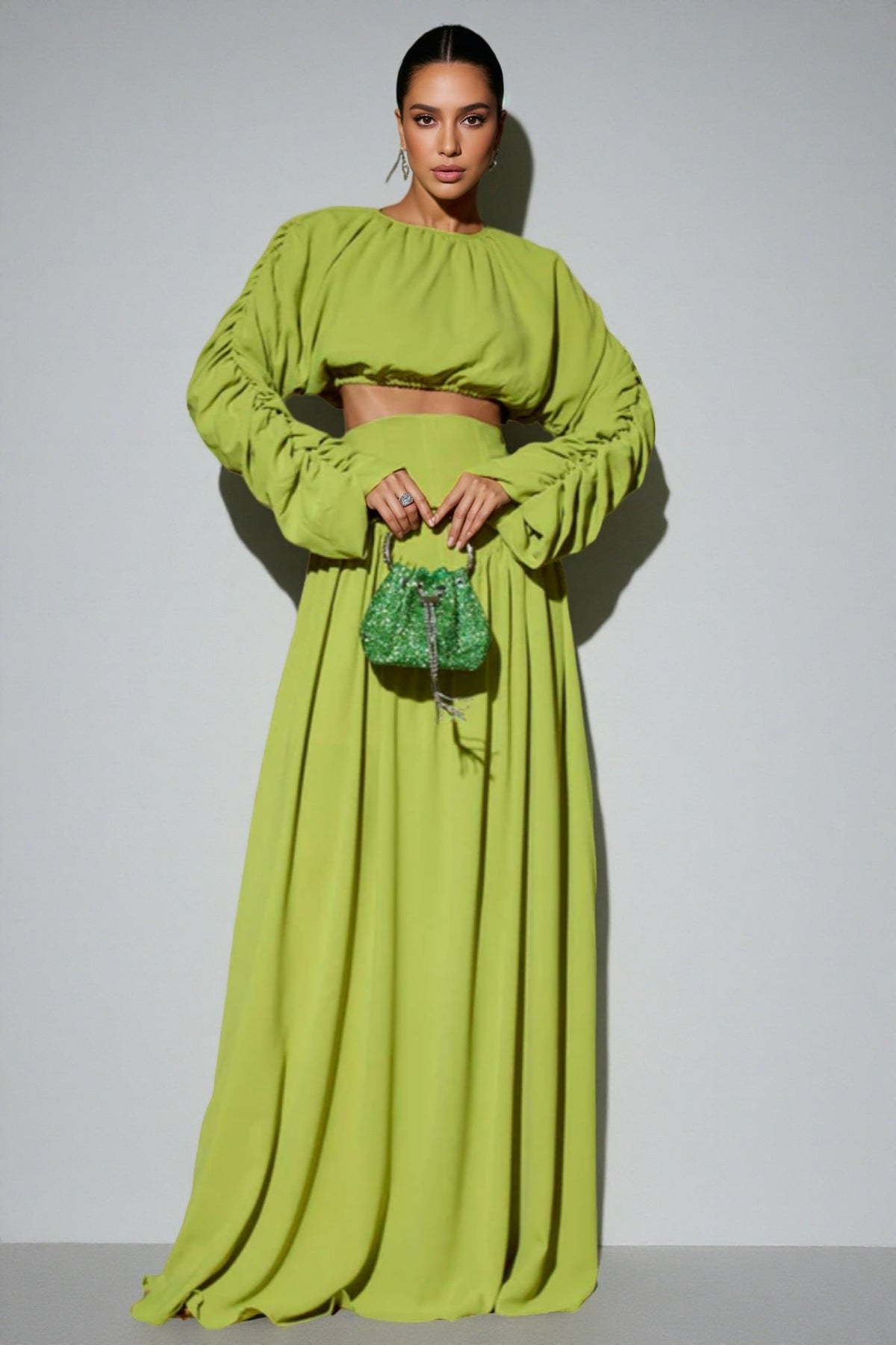 Berenice Lace-Up Pleated Maxi Dress Two-Piece Set - View 4