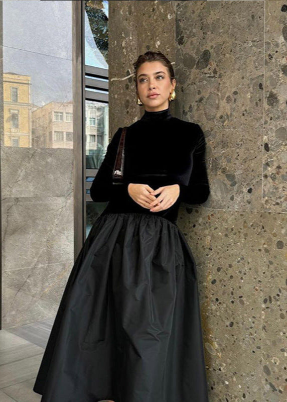Elise Velvet & Taffeta Maxi Dress in Black