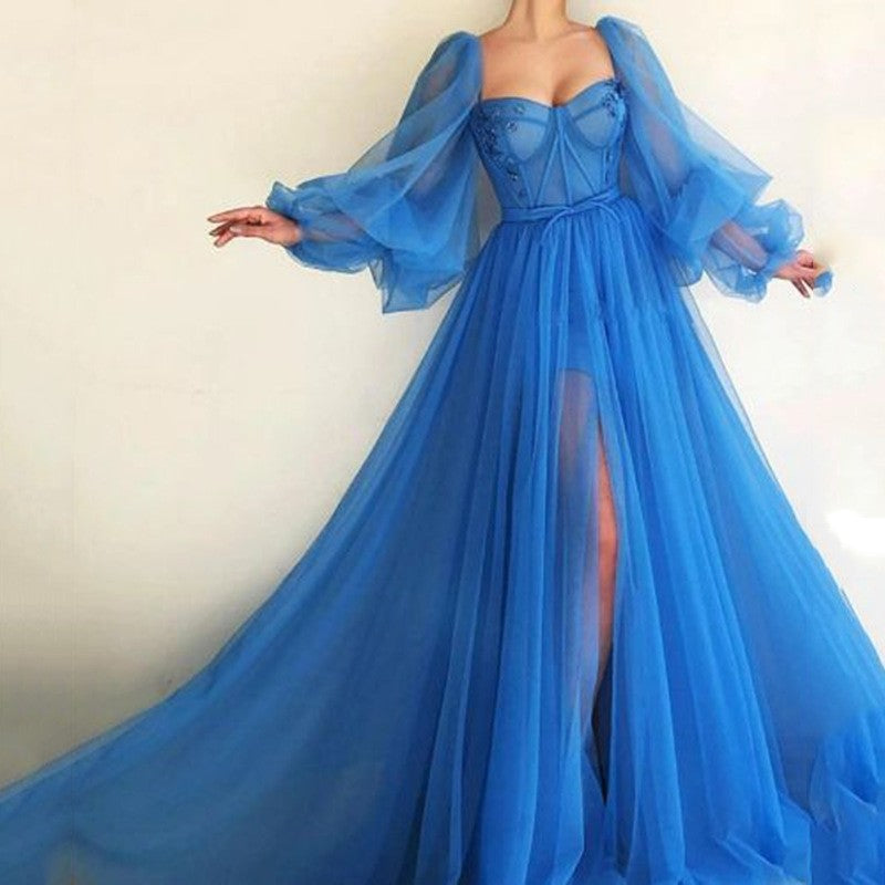 Sweetheart Corset Bodice Floral Embroidery Tulle Maxi Gown