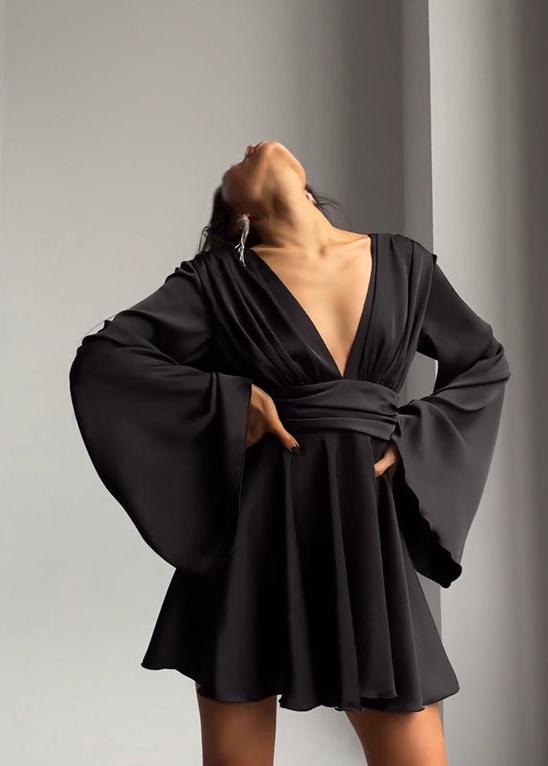 Celeste Satin Bell Sleeve Mini Dress - View 10