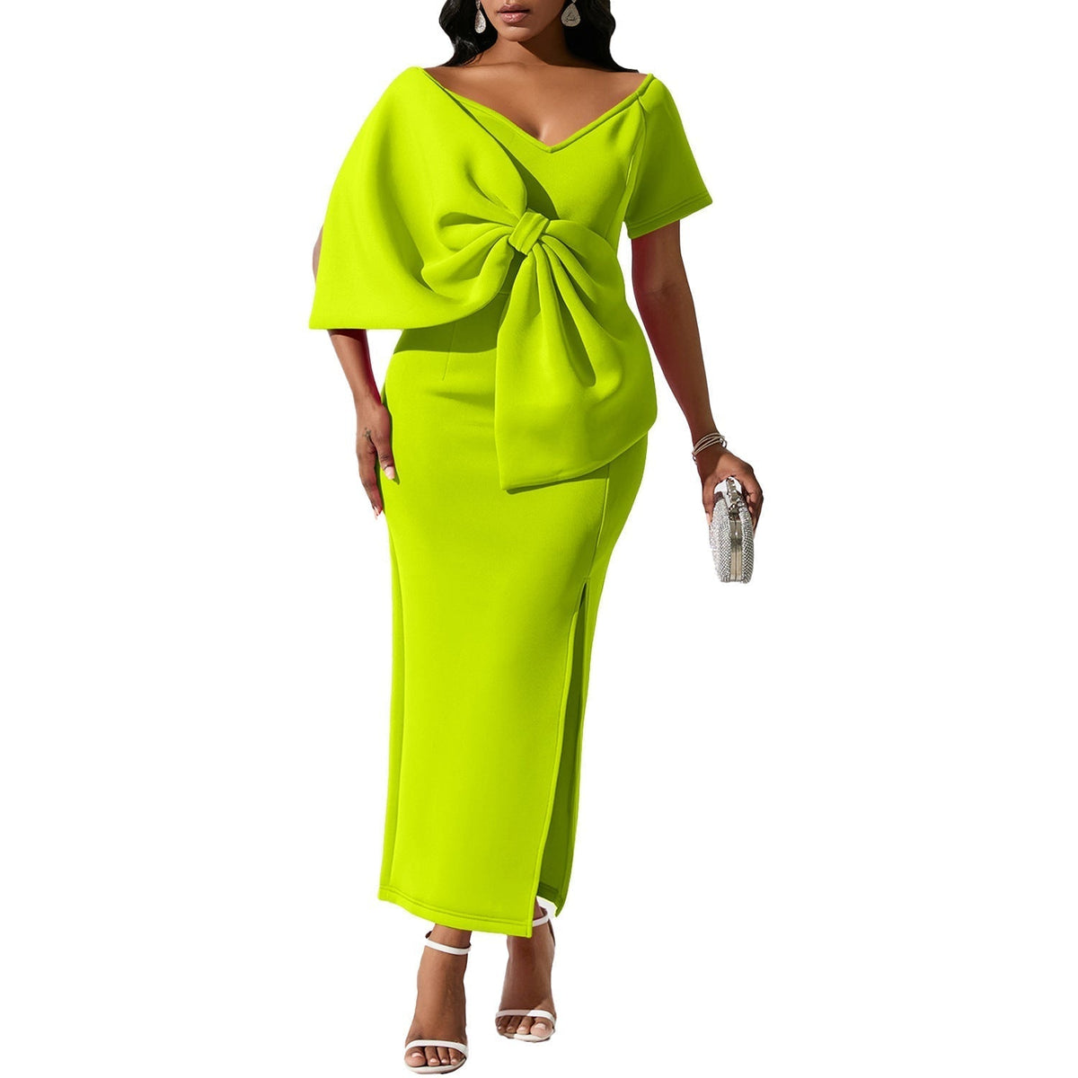 Satin Cowl Neck Backless High Split Slip Maxi Dress - View 14