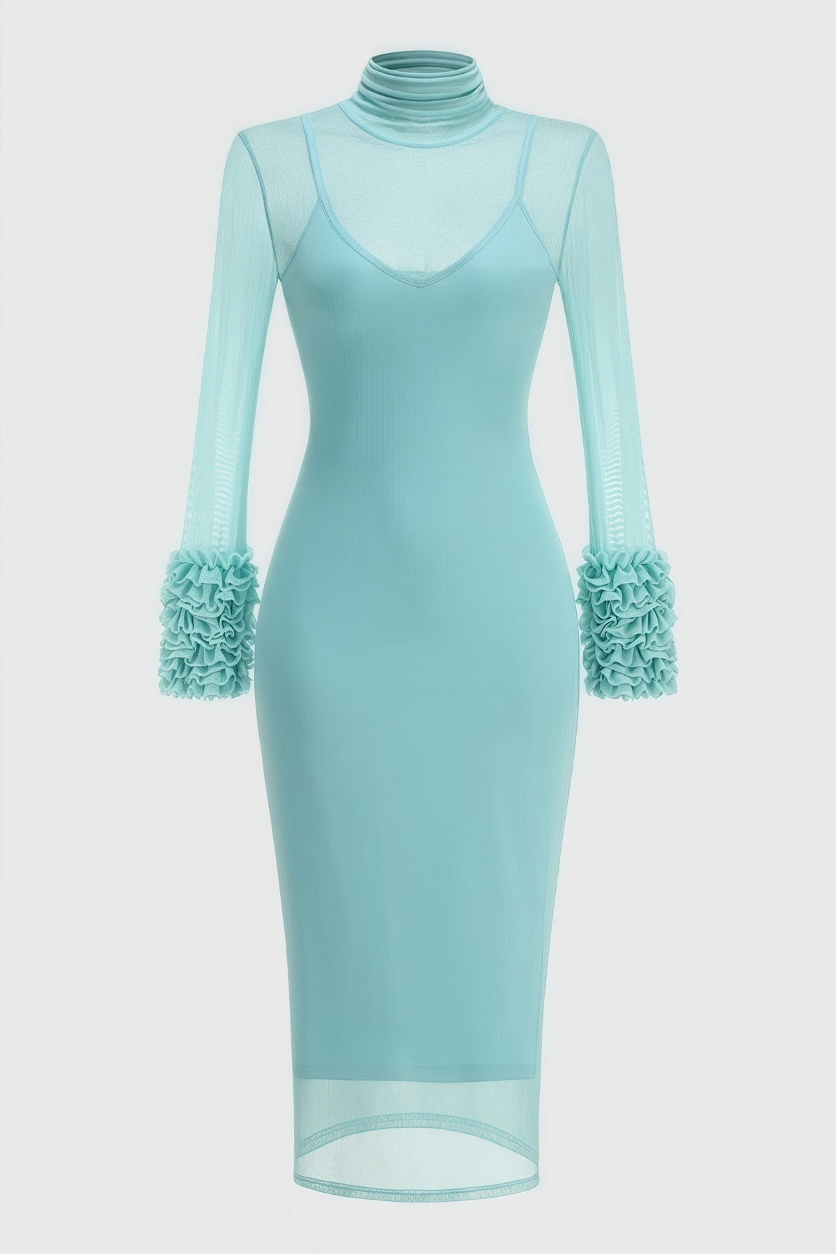 Abrife Blue Sheer Mesh Maxi Dress - View 4