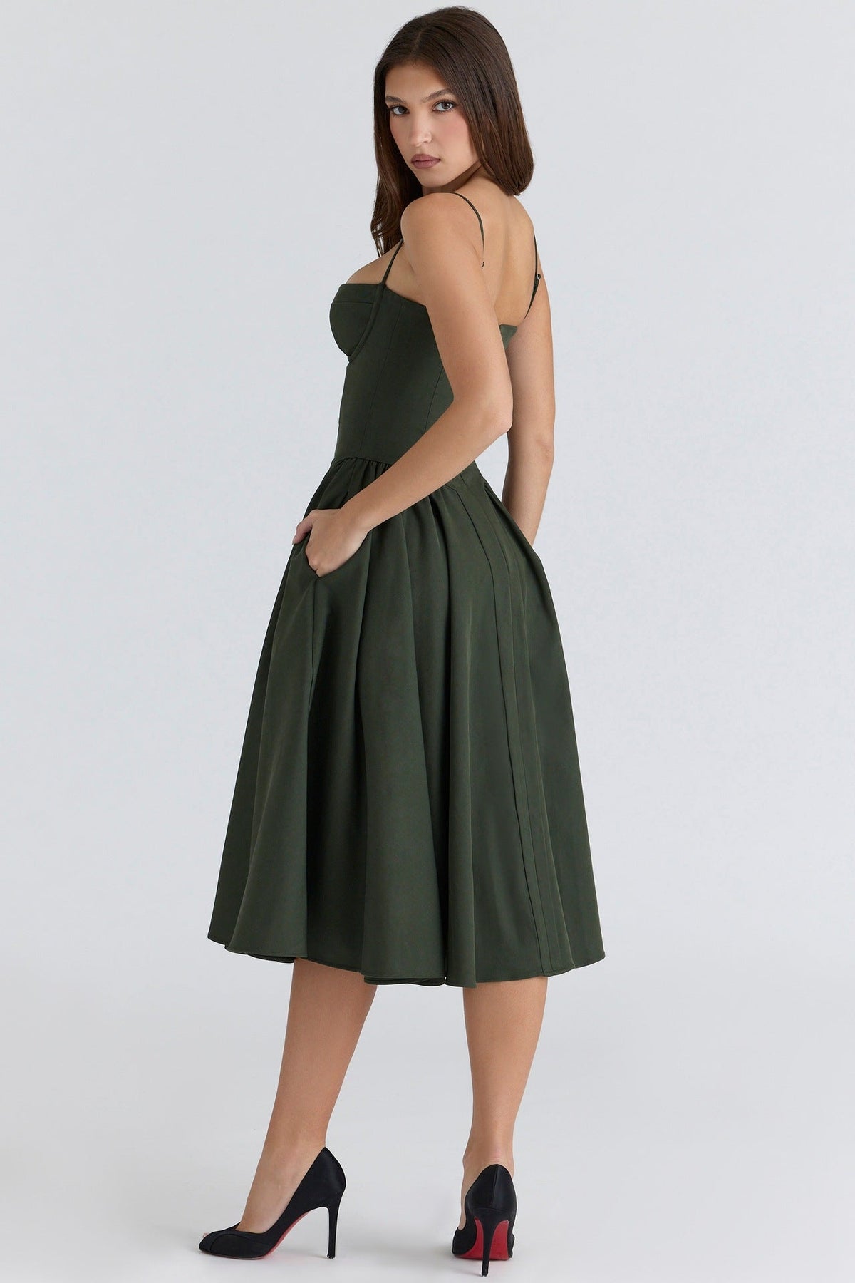 Corset Bodice Strappy Fit and Flare Midi Dress 25