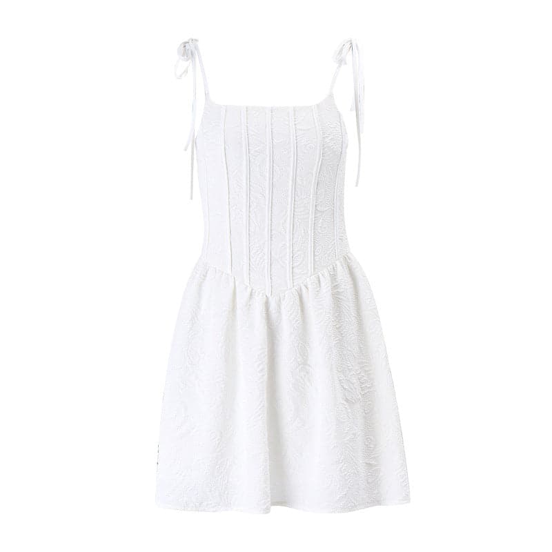 Textured Tie Strap Square Neck Corset Fit and Flare Mini Dress - View 8