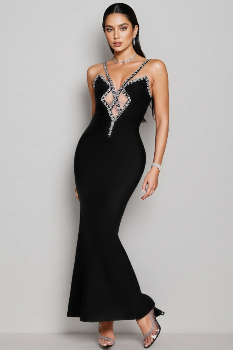 Etta V-Neck Studded Mesh Camisole Maxi Dress