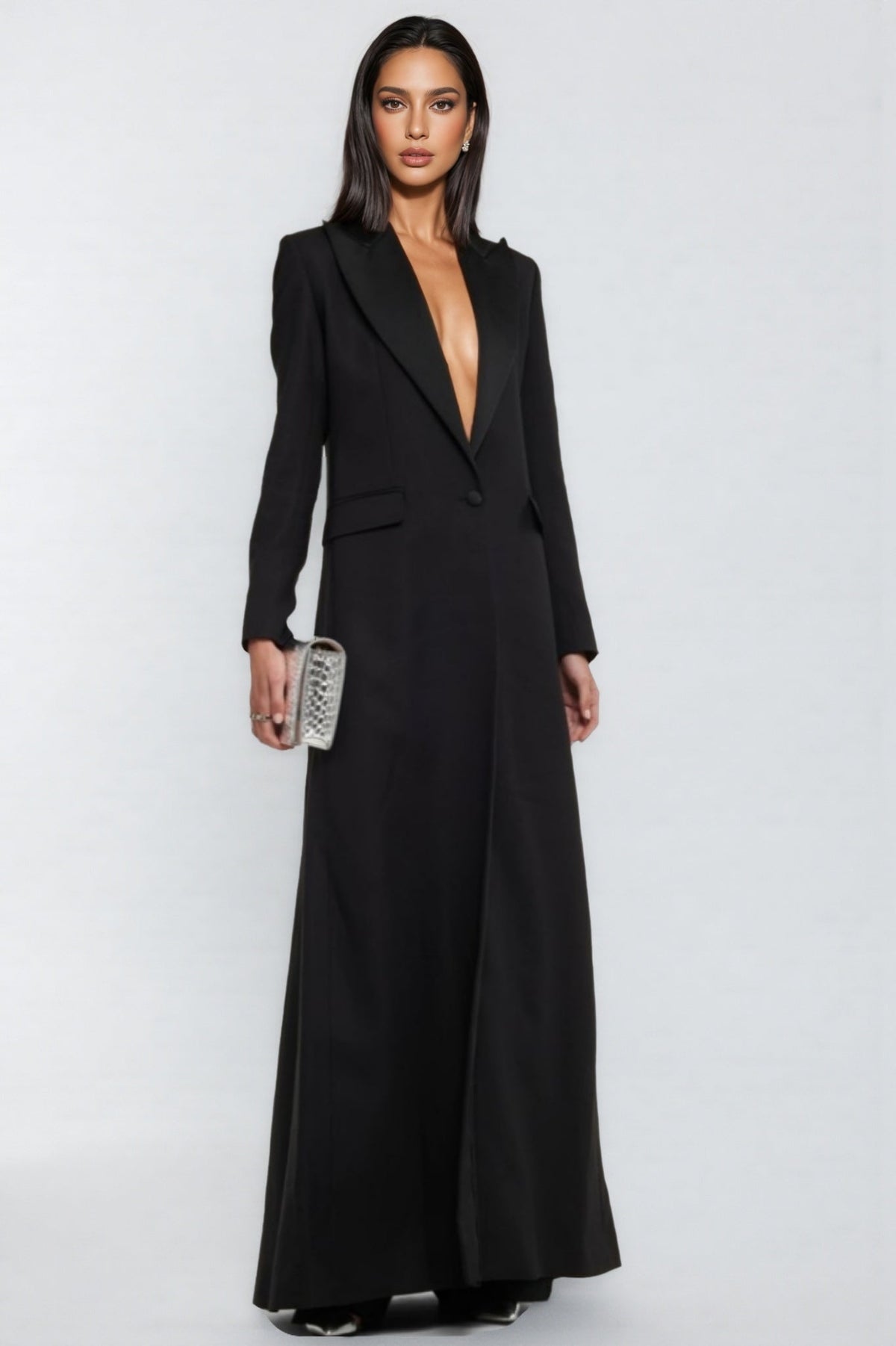 Eira One Button Satin Maxi Dress