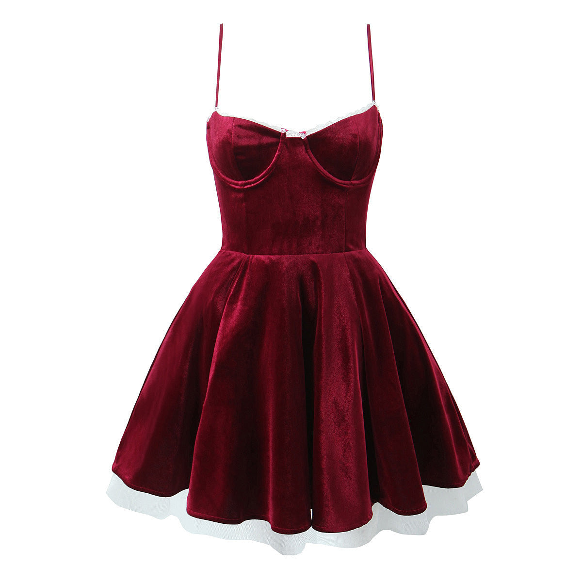 Velvet Lace Trim Spaghetti Strap Bustier Fit and Flare Mini Dress