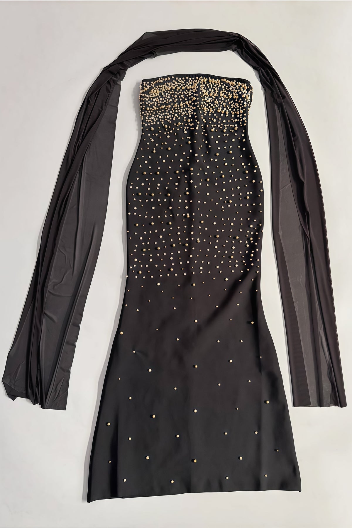Beaded Strapless Column Sheer Cape Wrap Maxi Gown - View 4