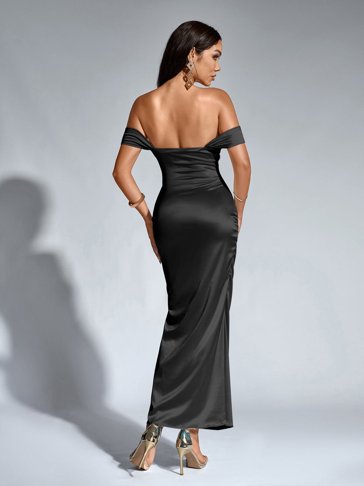 Off Shoulder Satin Backless Mermaid Dress - View 19