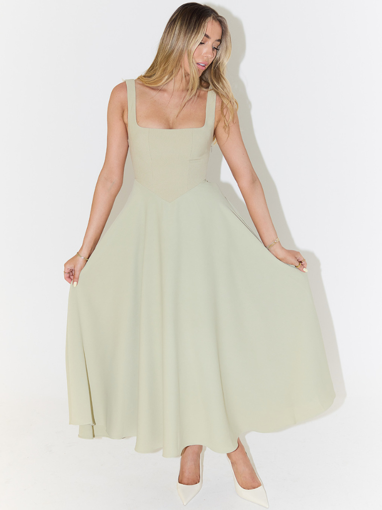 Square Neck Sleeveless Fit and Flare Maxi Dress Wedding Guest 7