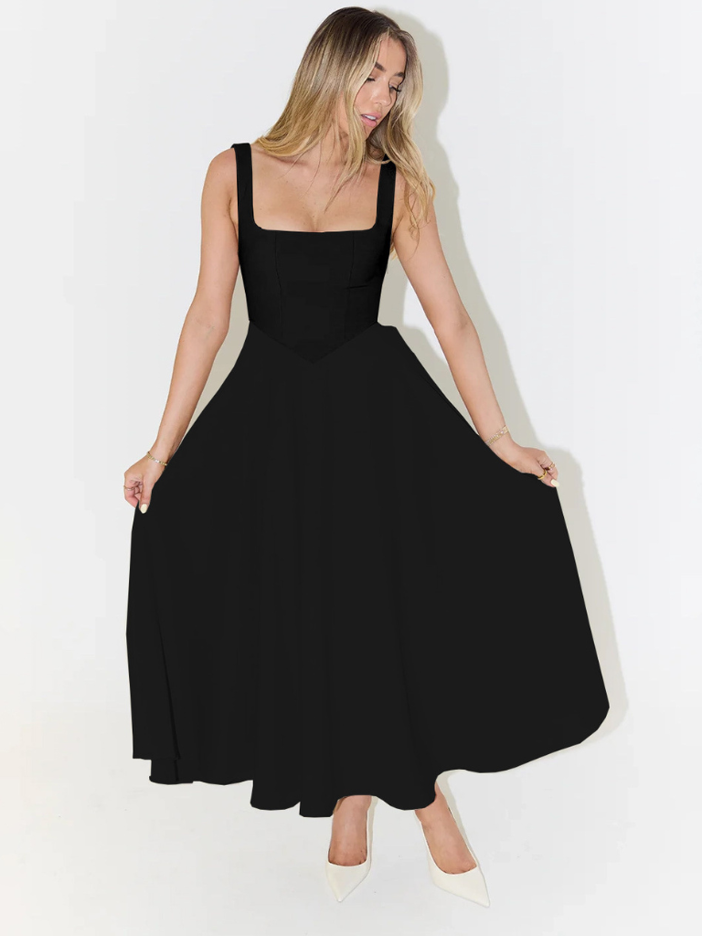 Square Neck Sleeveless Fit and Flare Maxi Dress Wedding Guest 24