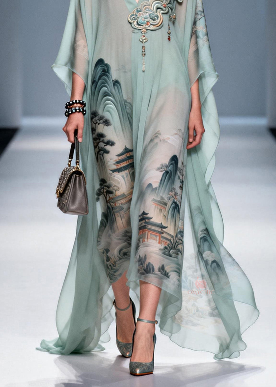 Original Design V Neck Print Chiffon Maxi Dress Summer - View 4