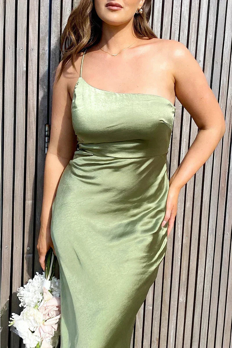 Satin Spaghetti Strap V-Neck Wrap High Split Maxi Gown - View 6