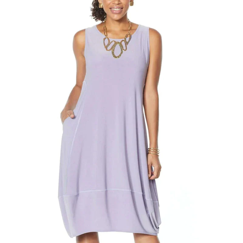 Sleeveless Round Neck Side Pocket Cocoon Shift Midi Dress - View 7