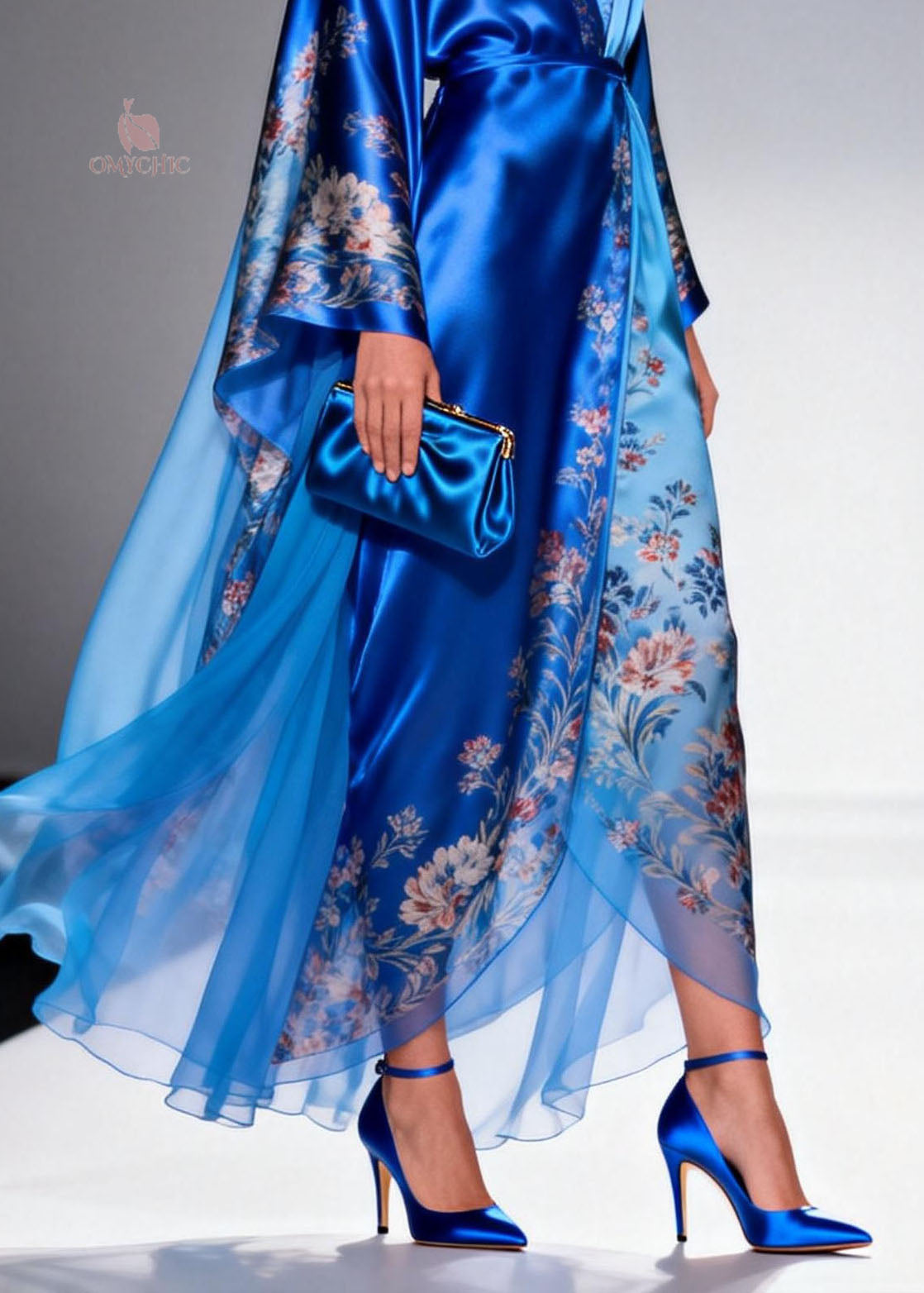 Floral Print Wrap Deep V-Neck Kimono Sleeve Sheer Layered Maxi Gown - View 4