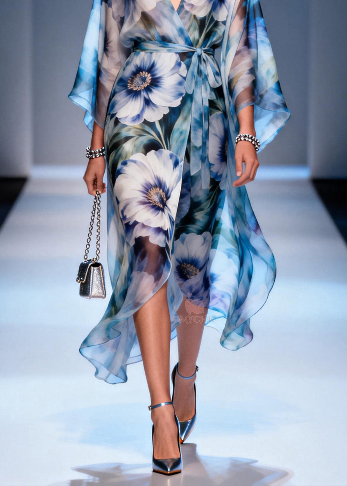 Floral Print Wrap Front Kimono Sleeve Tie Waist Maxi Dress - View 4
