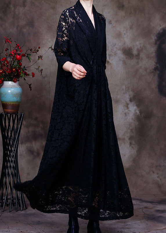 Plus Size Black V-Neck Lace Party Dress Spring - View 3