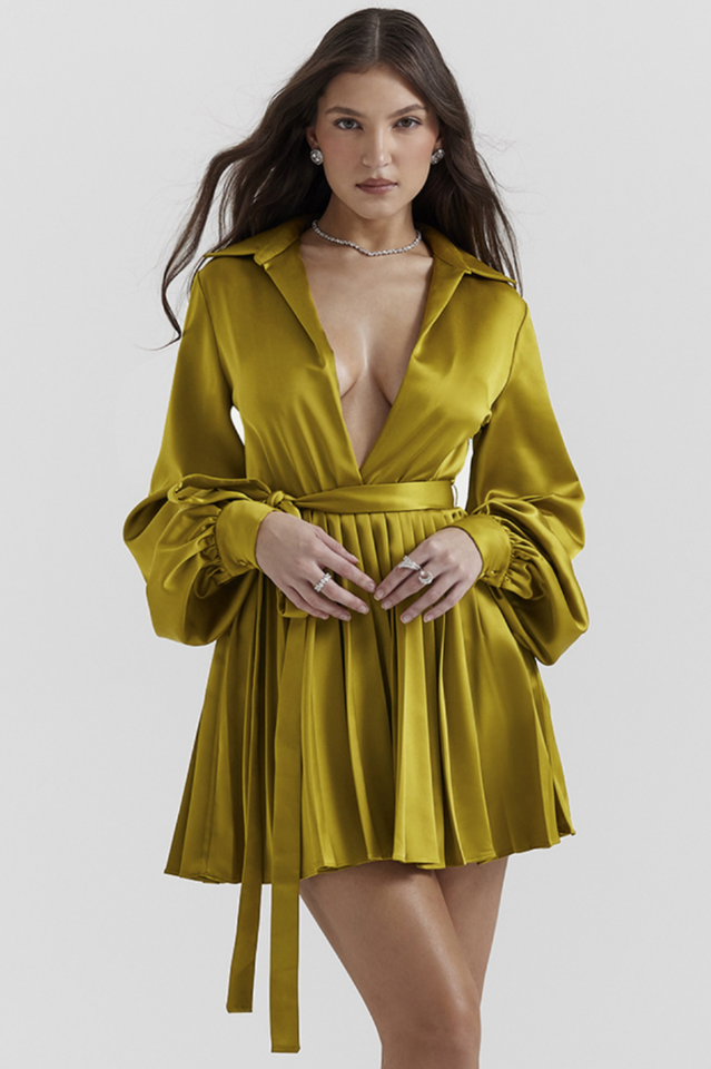 Allegra Chartreuse Pleated Shirt Dress | Dress In Beauty