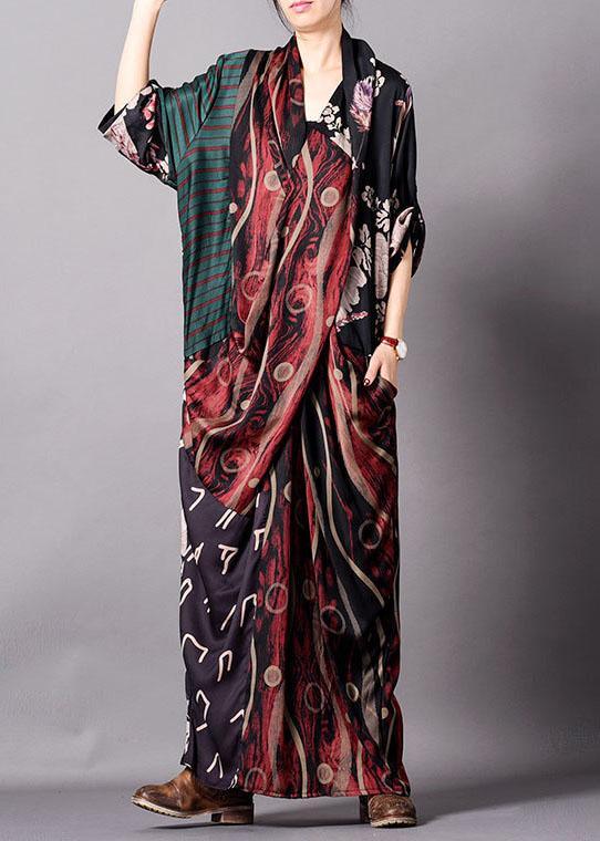 Mixed Print Asymmetrical Wrap Short Sleeve Oversized Maxi Dress - View 2