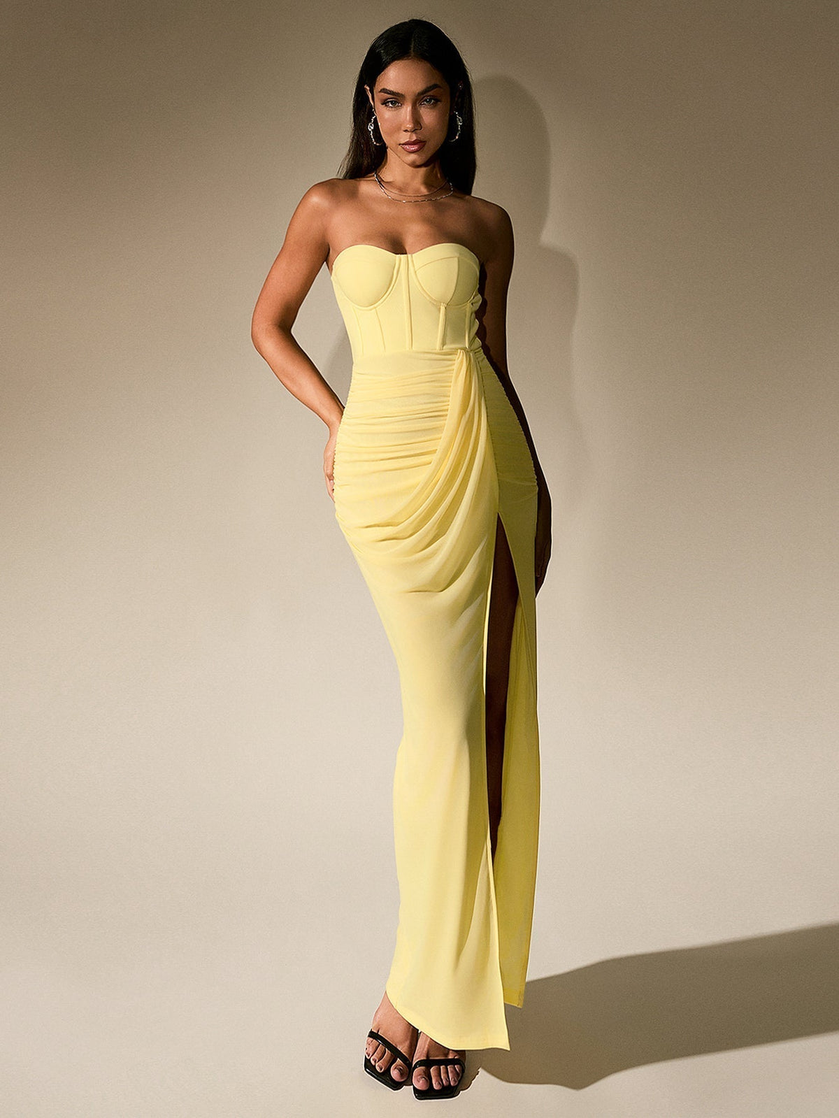 Ruched Corset Split Hem Mesh Tube Dress - View 12
