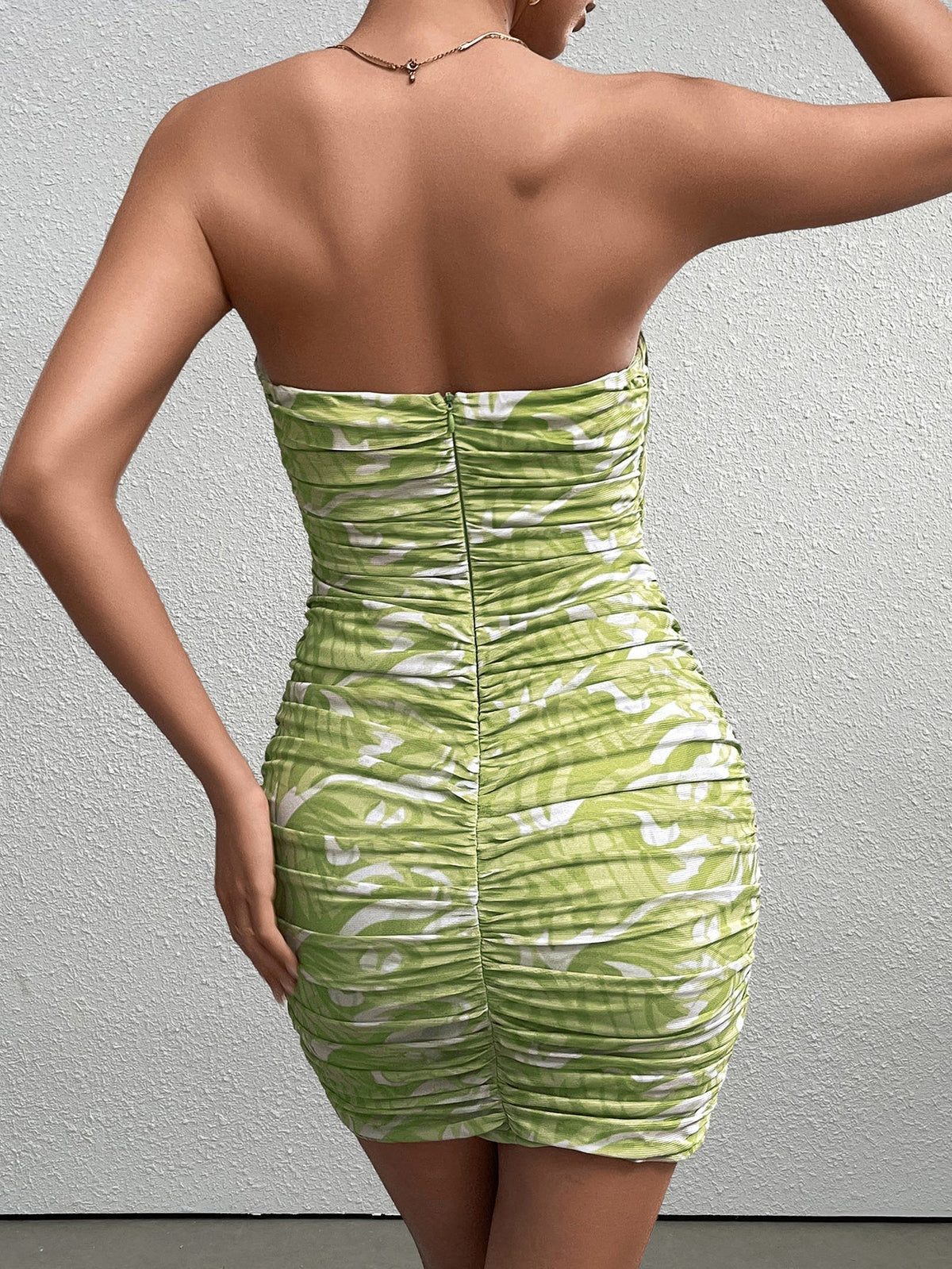 Marble Print Strapless Ruched Bodycon Mini Dress - View 2