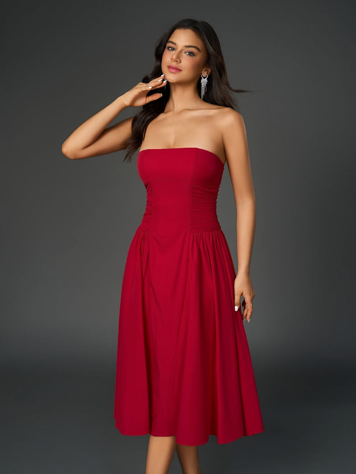 Ruched Waist Backless Prom Tube Dress - View 4