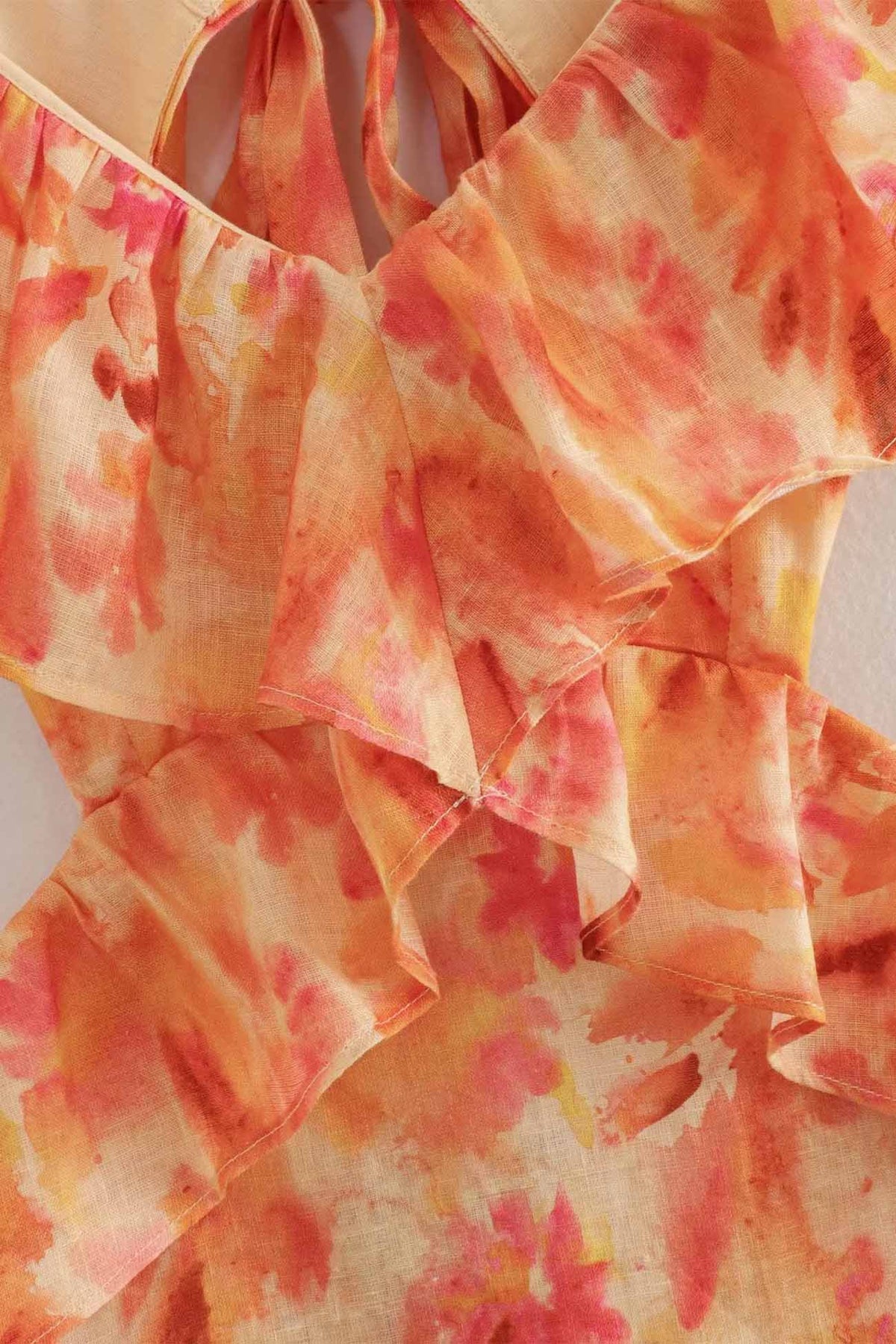 Floral Print Ruffle Cut Out Waist Fishtail Maxi Dress - View 9