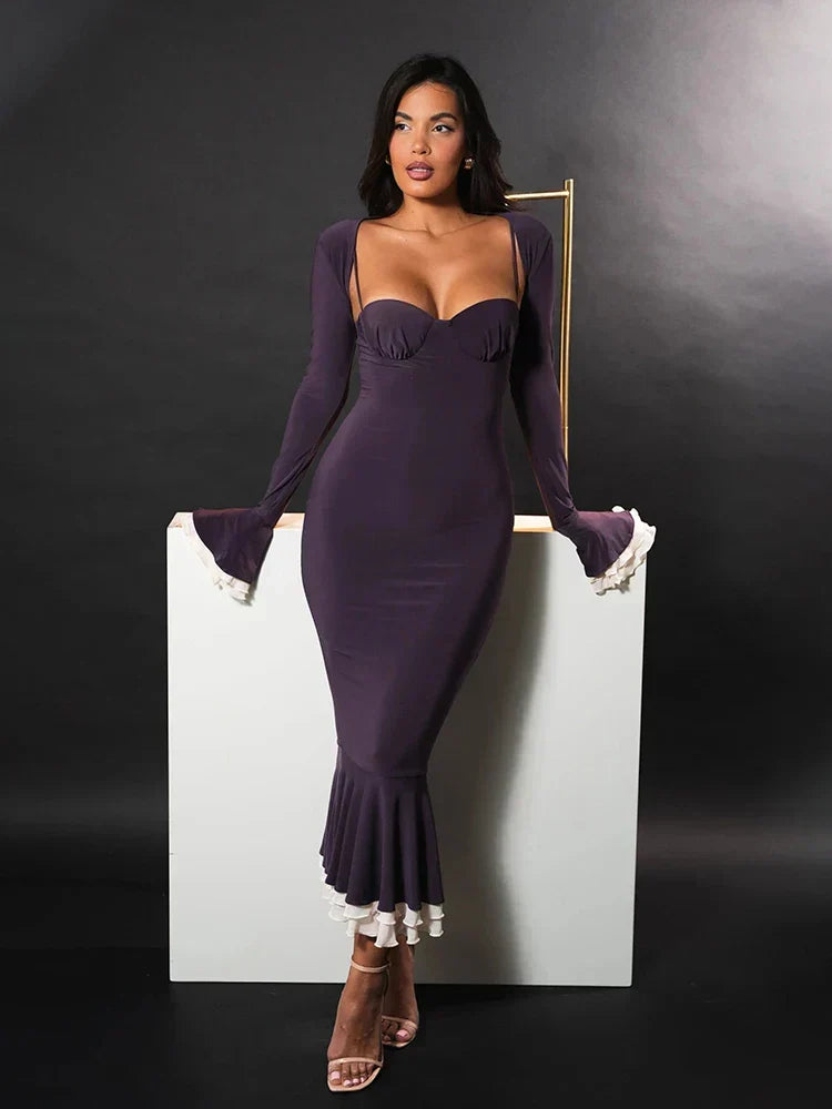 Sweetheart Spaghetti Strap Ruffle Trim Mermaid Midi Two-Piece Set - View 2