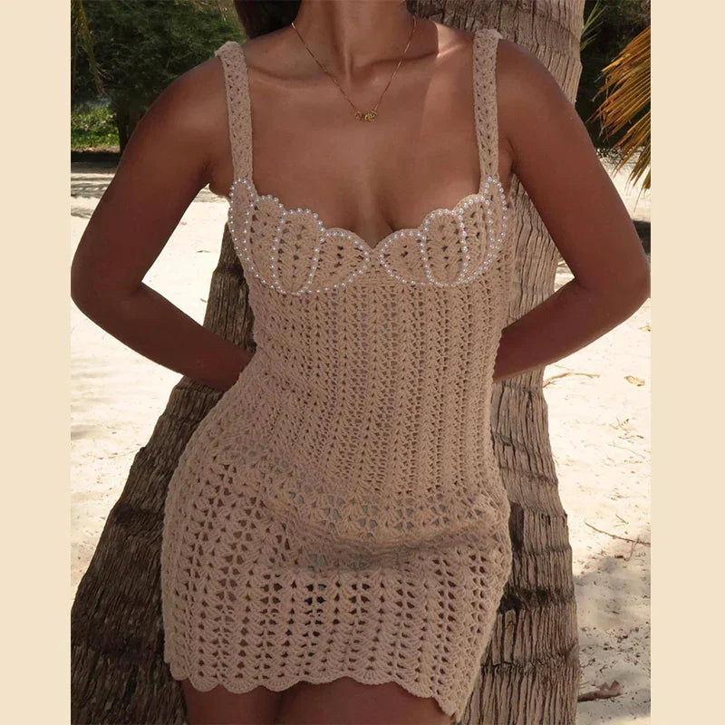 Crochet Sweetheart Bustier Scalloped Hem Bodycon Mini Dress - View 8