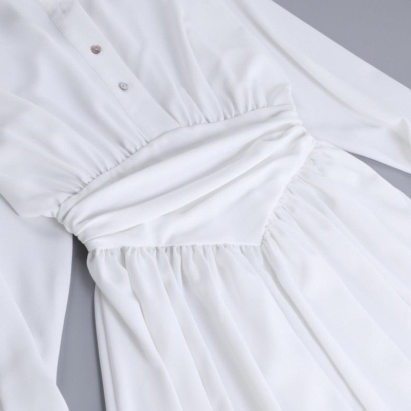 Deep V-Neck Shirt Collar Ruched Waist Bell Sleeve Mini Dress - View 14