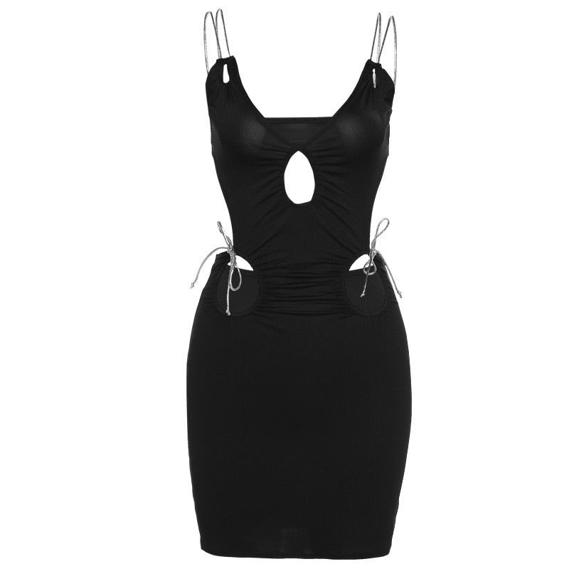 Rhinestone Spaghetti Strap Deep V-Neck Keyhole Bodycon Mini Dress - View 9