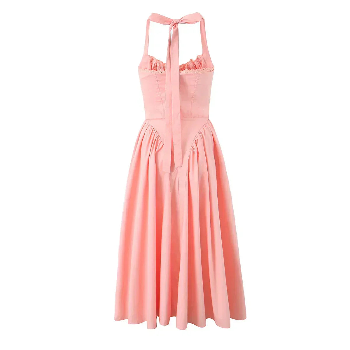 Halter Neck Corset Fit and Flare A-Line Midi Dress - View 9