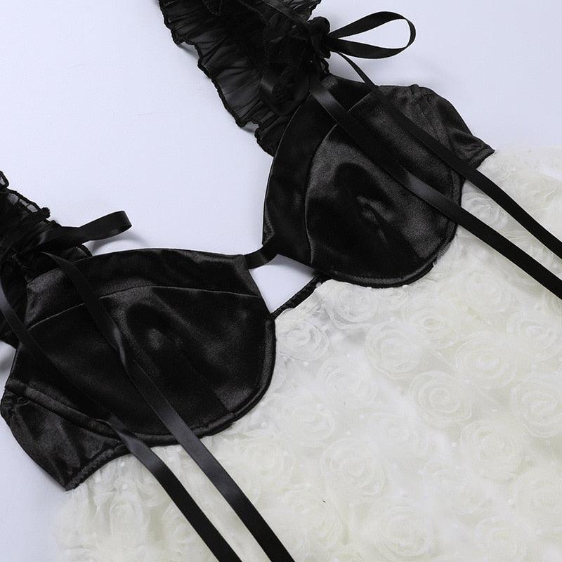 Bustier Sweetheart Ruffle Strap Rosette Organza Mini Dress - View 13
