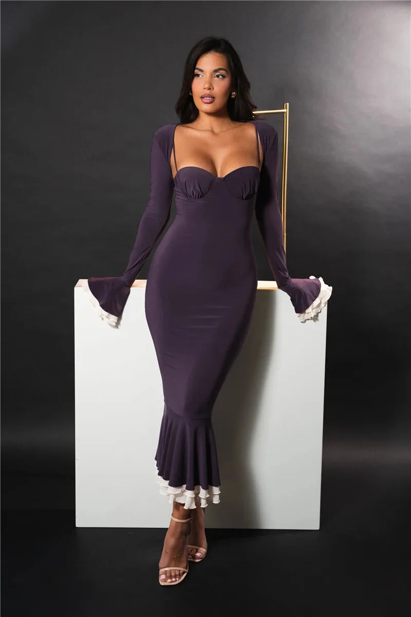 Sweetheart Spaghetti Strap Ruffle Trim Mermaid Midi Two-Piece Set - View 19