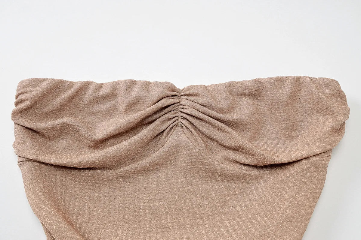 Metallic Strapless Ruched Twist Front Column Maxi Dress - View 9