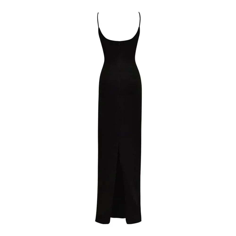 Spaghetti Strap 3D Floral Applique Bodycon Maxi Dress - View 10