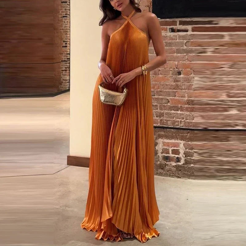 Rib Pleated Lace-up Maxi Dress - View 2