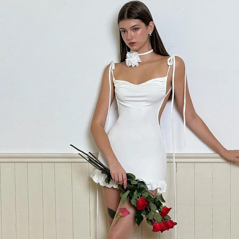 Lace Up Open Back Slim Fit Mini Dress - View 6