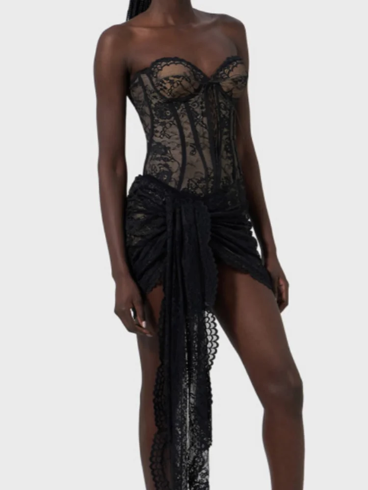 Lace Strapless Sweetheart Sheer Corset Bodycon Mini Dress - View 5