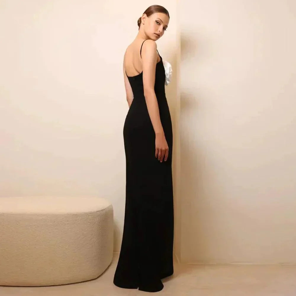 Spaghetti Strap 3D Floral Applique Bodycon Maxi Dress - View 7